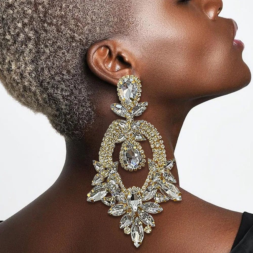 StoneFans Exaggerated Larger Dangle Drop Earrings Geometric Rhinestone Stud Earrings Fashion Jewelry Earring