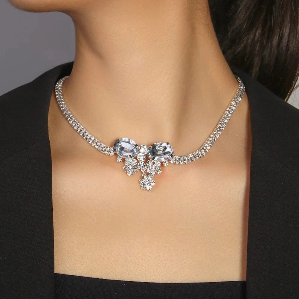 StoneFans Fashion Bowknot Flower Rhinestone Choker Necklace Jewelry For Women Girls Party Gifts Crystal Necklace Wholesale