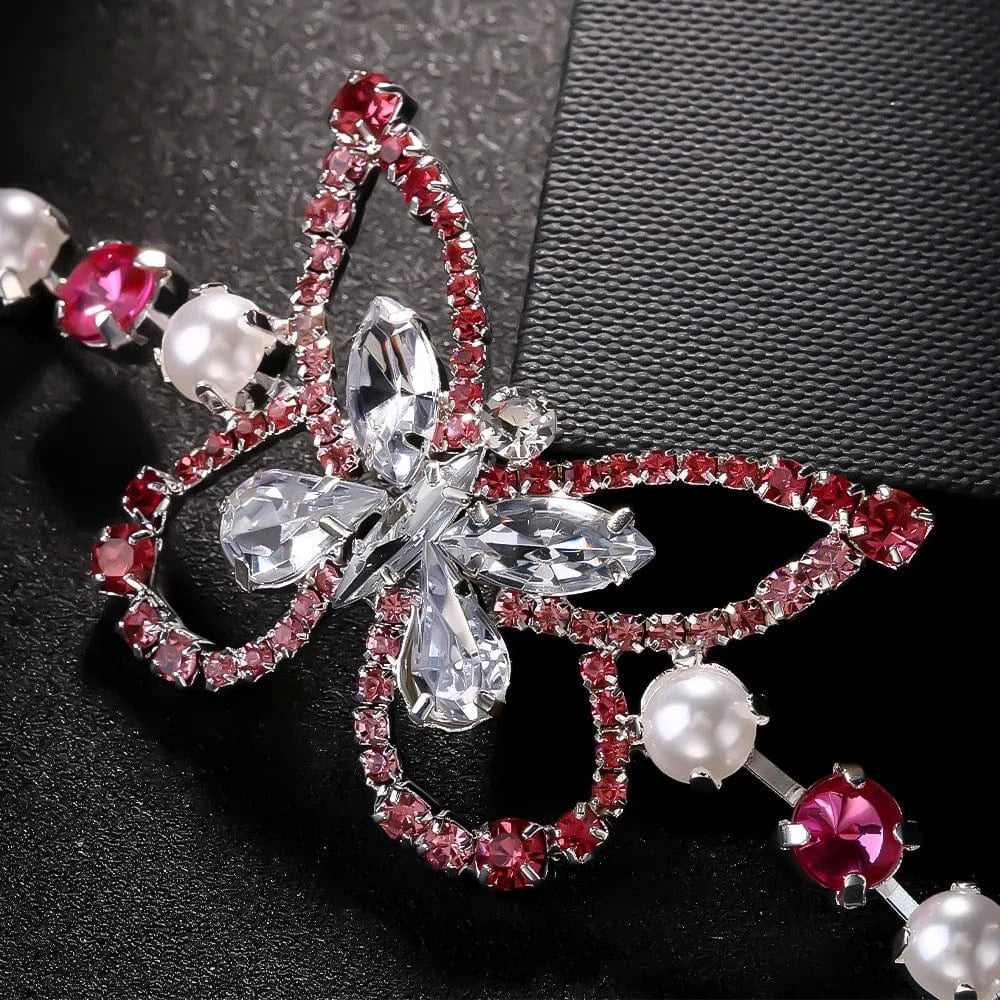 StoneFans Fashion Butterfly Pink And White Rhinestone Thigh Chain Jewelry For Women Sexy Adjustable Party Body Chain Accessories