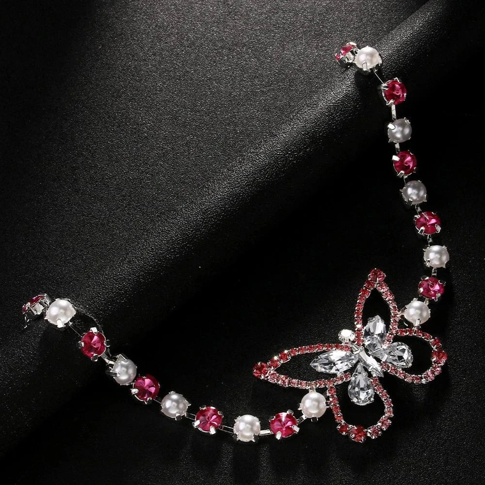 StoneFans Fashion Butterfly Pink And White Rhinestone Thigh Chain Jewelry For Women Sexy Adjustable Party Body Chain Accessories