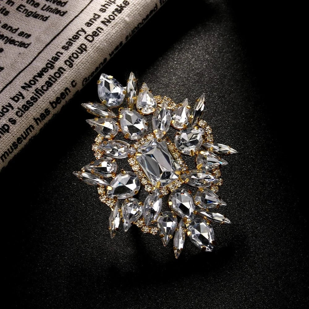 StoneFans Fashion Flower Geometric Rhinestone Ring Jewelry For Women Girls Gifts Large Crystal Ring Wholesale