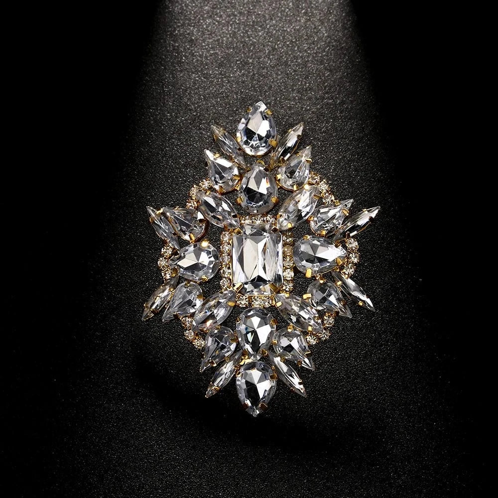 StoneFans Fashion Flower Geometric Rhinestone Ring Jewelry For Women Girls Gifts Large Crystal Ring Wholesale