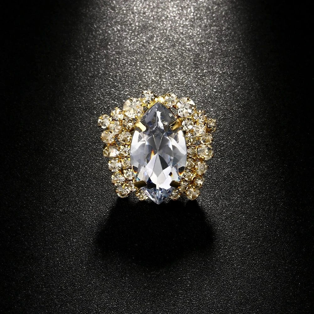 StoneFans Fashion Luxury Geometric Rhinestone Ring Jewelry For Women Girls Big Adjustable Crystal Ring Wholesale