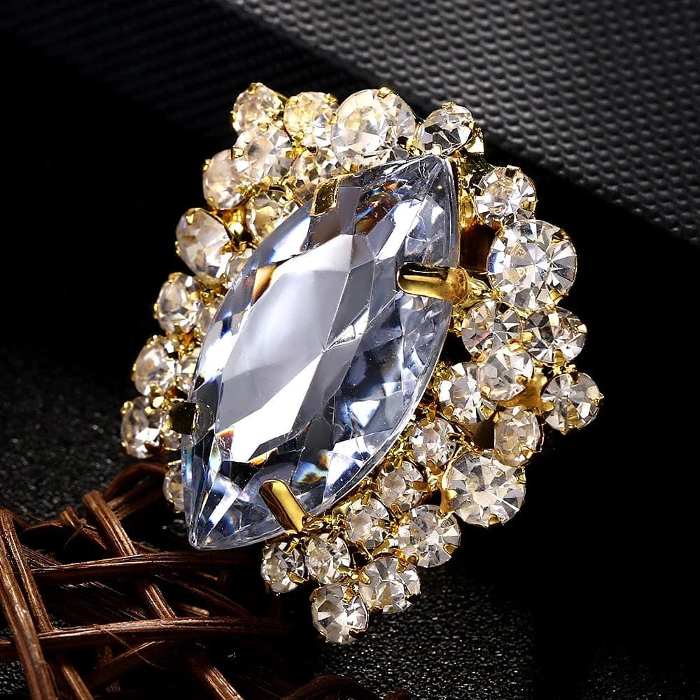 StoneFans Fashion Luxury Geometric Rhinestone Ring Jewelry For Women Girls Big Adjustable Crystal Ring Wholesale