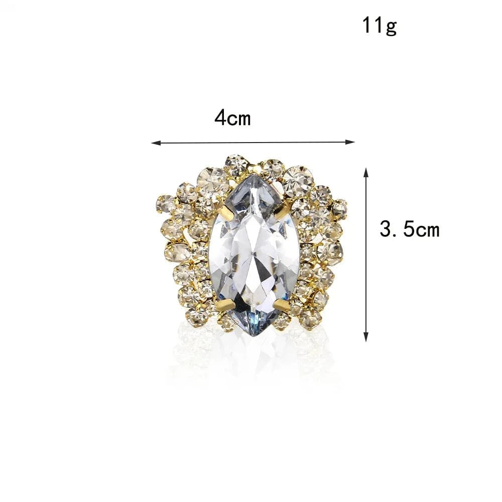 StoneFans Fashion Luxury Geometric Rhinestone Ring Jewelry For Women Girls Big Adjustable Crystal Ring Wholesale