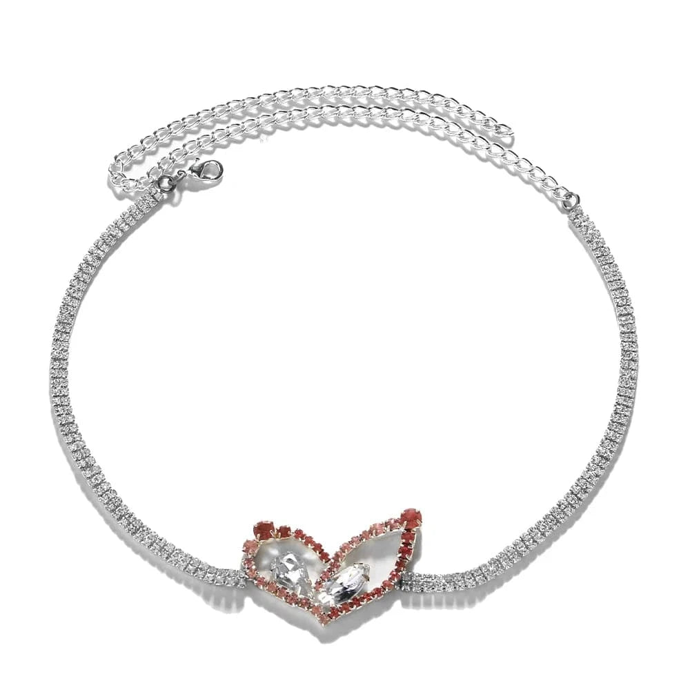 StoneFans Fashion Pink Heart Rhinestone Necklace Jewelry For Women Girls Gifts Water Drop Necklace Choker Chain