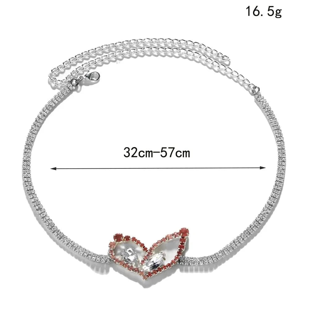 StoneFans Fashion Pink Heart Rhinestone Necklace Jewelry For Women Girls Gifts Water Drop Necklace Choker Chain
