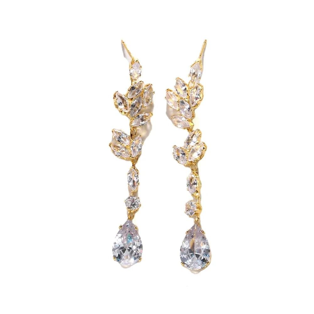 StoneFans Luxury Bling Crystal Leaf Earring Jewelry Wedding Bridal Cubic Zircon Drop Stud Earrings Women Girls Jewelry Wholesale