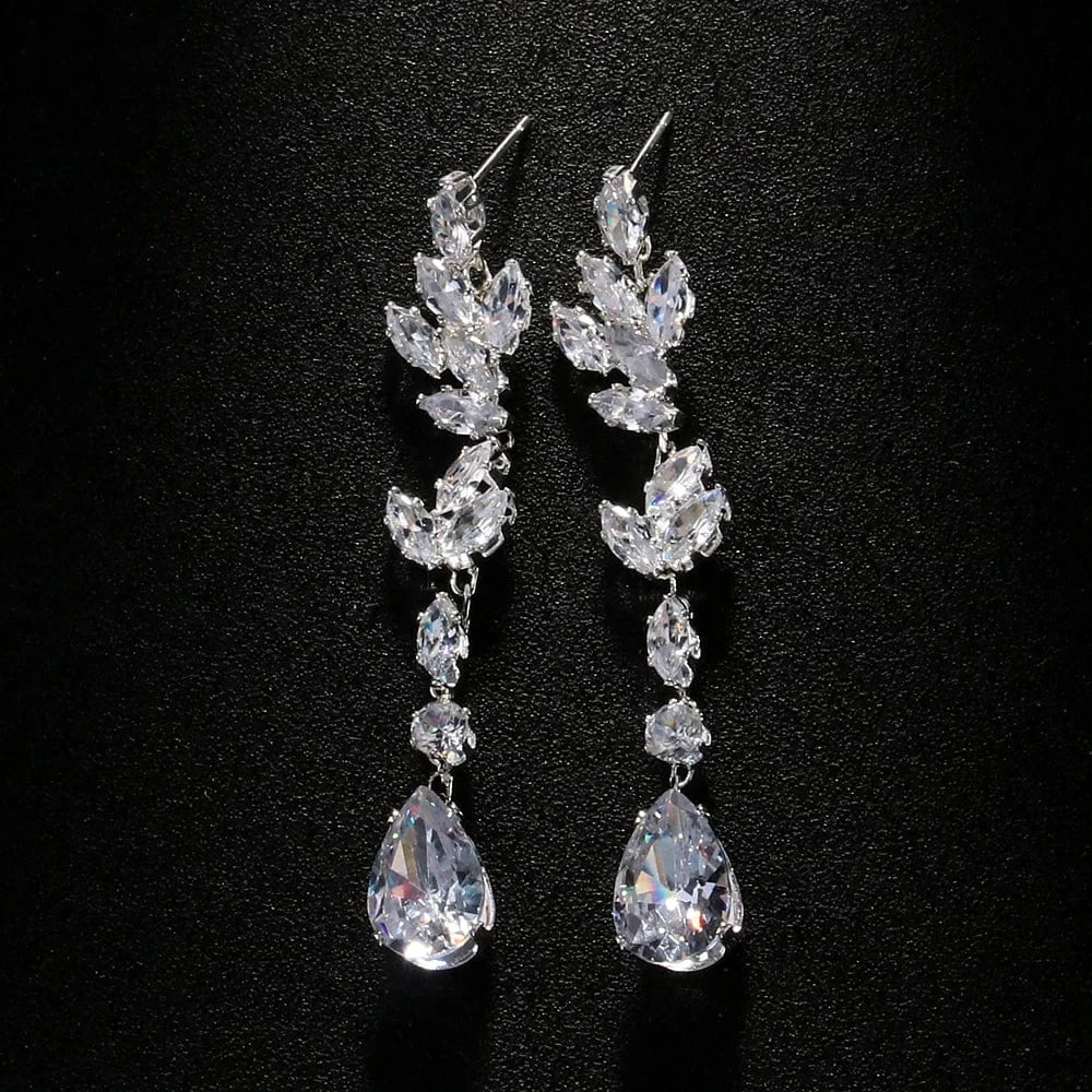 StoneFans Luxury Bling Crystal Leaf Earring Jewelry Wedding Bridal Cubic Zircon Drop Stud Earrings Women Girls Jewelry Wholesale