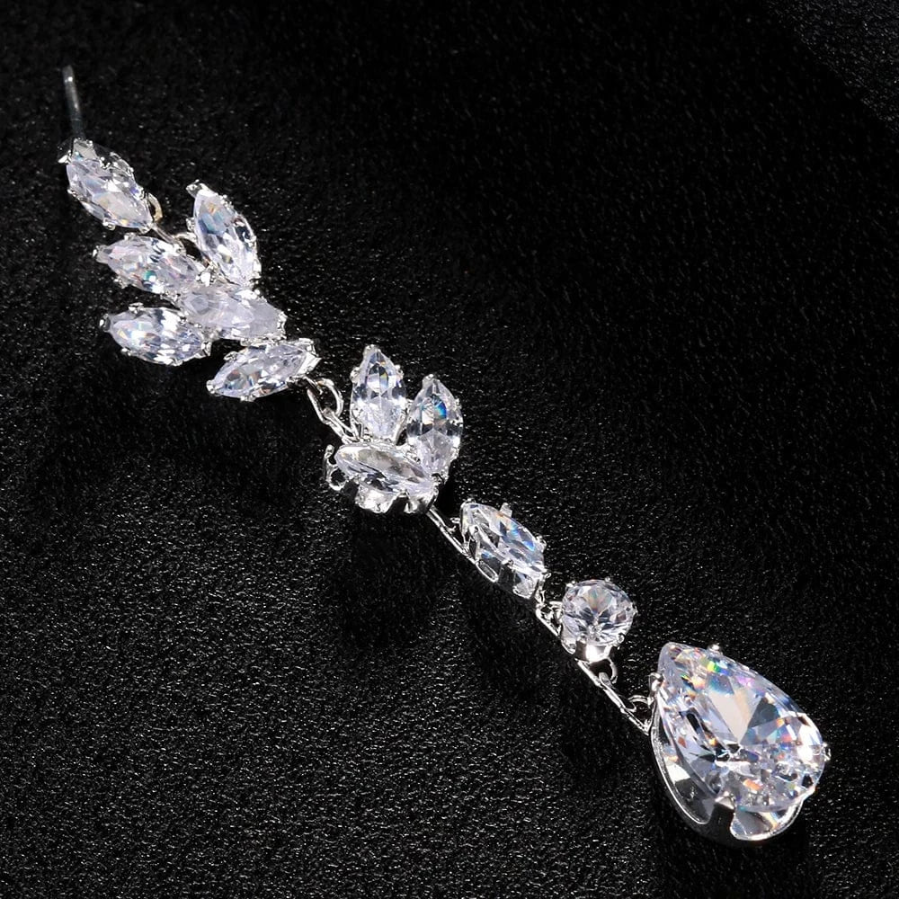 StoneFans Luxury Bling Crystal Leaf Earring Jewelry Wedding Bridal Cubic Zircon Drop Stud Earrings Women Girls Jewelry Wholesale