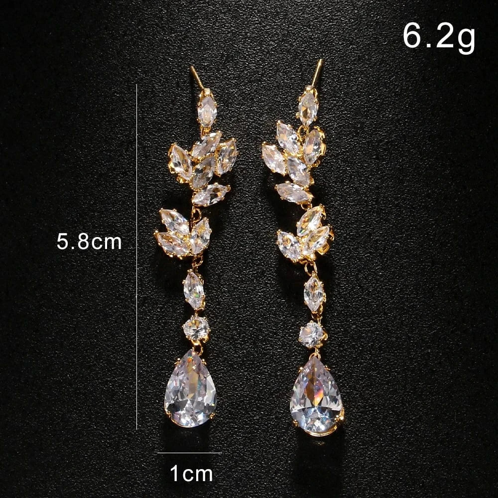 StoneFans Luxury Bling Crystal Leaf Earring Jewelry Wedding Bridal Cubic Zircon Drop Stud Earrings Women Girls Jewelry Wholesale