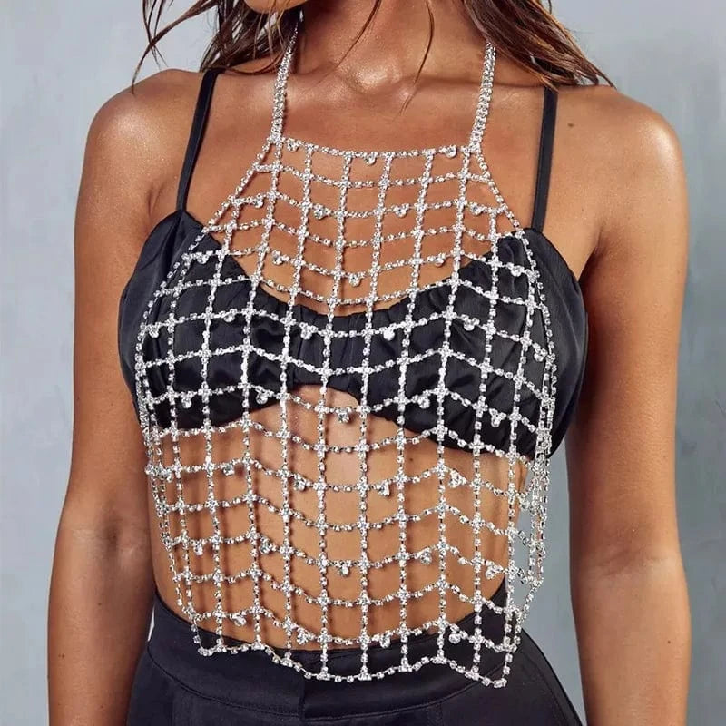 Stonefans Mesh Bra Chain Top Jewelry Bikini Sexy Beachwear Harness Gift Summer Trendy Underwear Rhinestone Bra Chain for Women