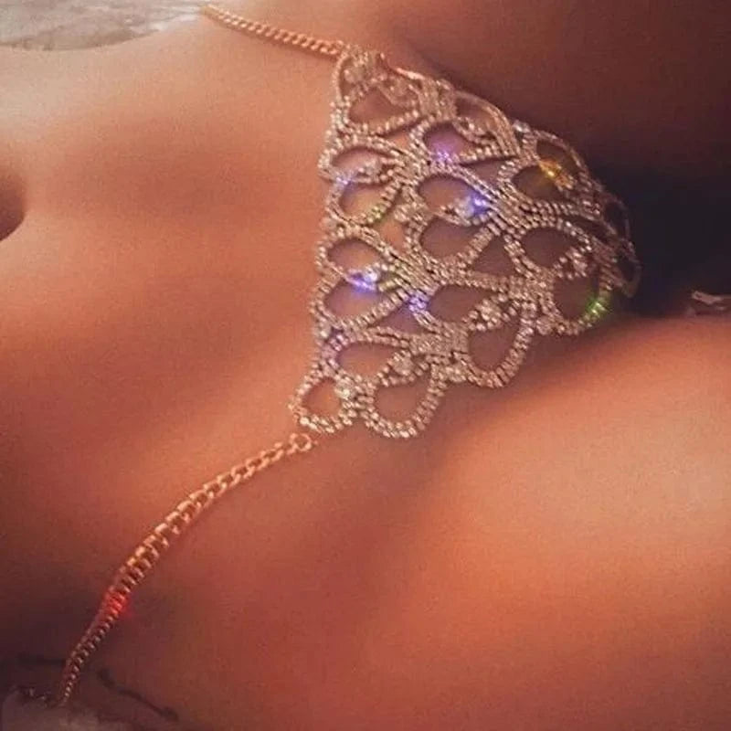 Stonefans Sexy Heart Rhinestone Body Chains Jewelry Waist Round Panties for Women Crystal Underwear Thong Belly Chain Jewelry