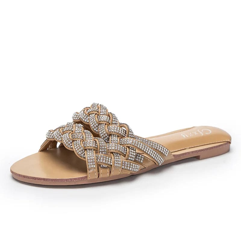 Straight Bling Rhinestone Weaved Women Sandals Flip-flops Leisure Time Flats Female Slippers