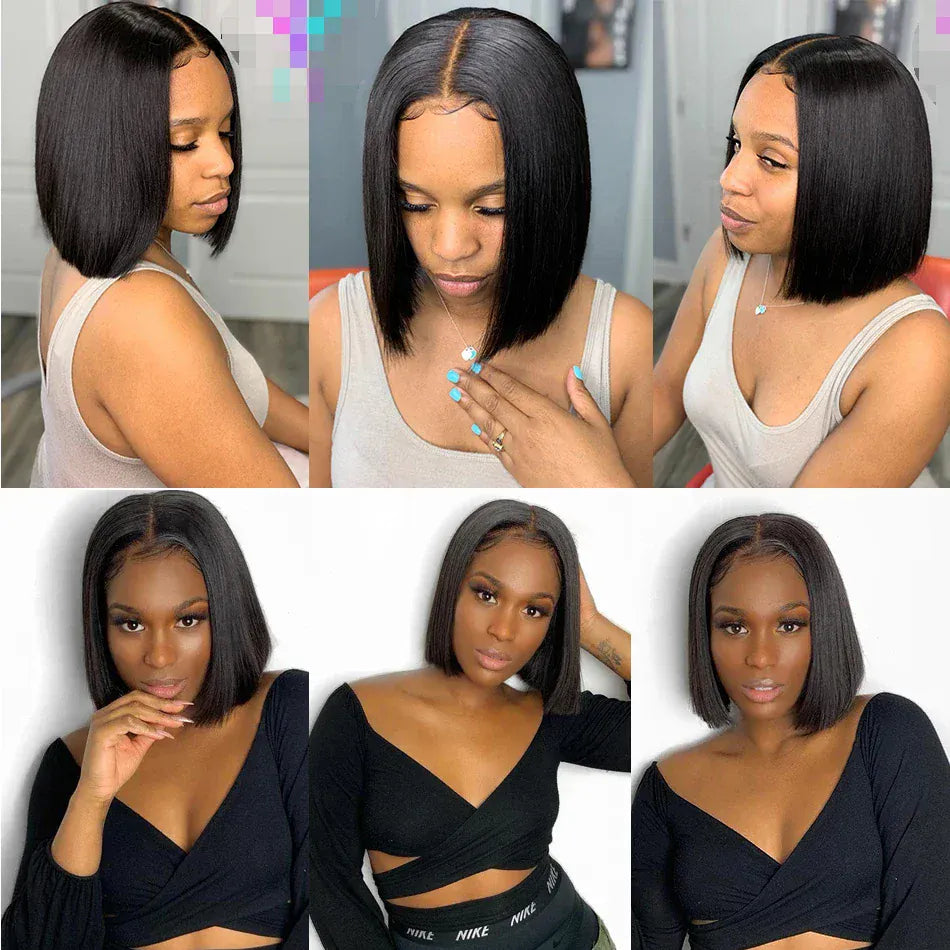 Straight Short Bob Wig 13x4 Lace Front Human Hair Wigs for Women Transparent Lace Frontal Wig Bleached 4x4 Pre Plucked Bob Wig