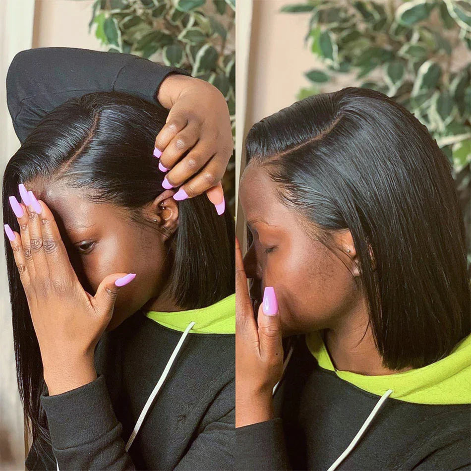 Straight Short Bob Wig 13x4 Lace Front Human Hair Wigs for Women Transparent Lace Frontal Wig Bleached 4x4 Pre Plucked Bob Wig