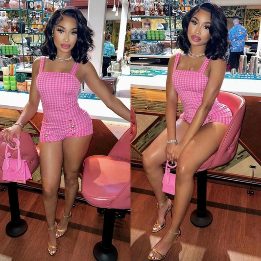 Strap Elegant Women Romper Jumpsuit Summer Casual Tank Short Jumpsuit Bodycon Pink Cute Print Rompers for Women