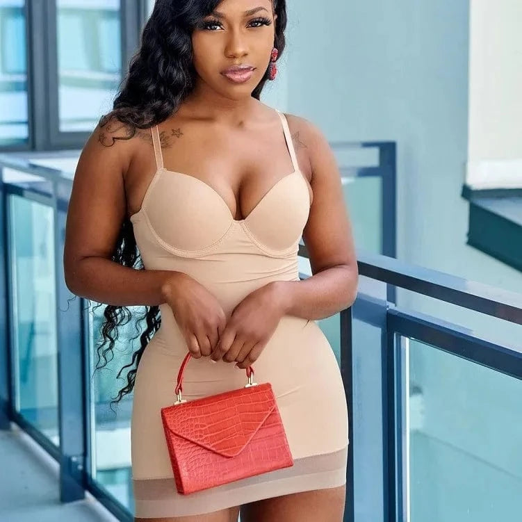 Strap sleeveless bodycon Dress lace patchwork body shaper dress low cut women's shapers with Built-in Bra