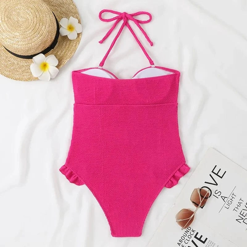 Strapless Shirring Swimsuit Off Shoulder High Waisted Swimwear Bandeau Smocked Ruffle Design 2024 Monokini Wholesale Bathingsuit