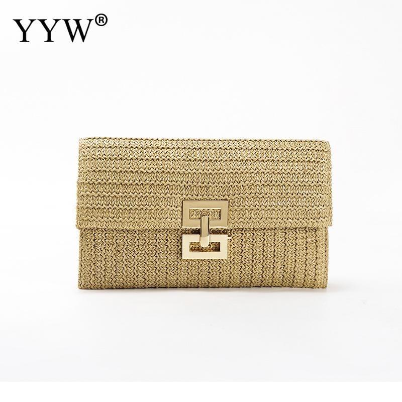 Straw Envelope Evening Party Handbag Fashion Women Weave Pattern Gold Clutch Messenger Purses Lady Daily Commuting Wallet Bags
