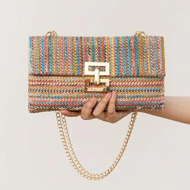 Straw Envelope Evening Party Handbag Fashion Women Weave Pattern Gold Clutch Messenger Purses Lady Daily Commuting Wallet Bags