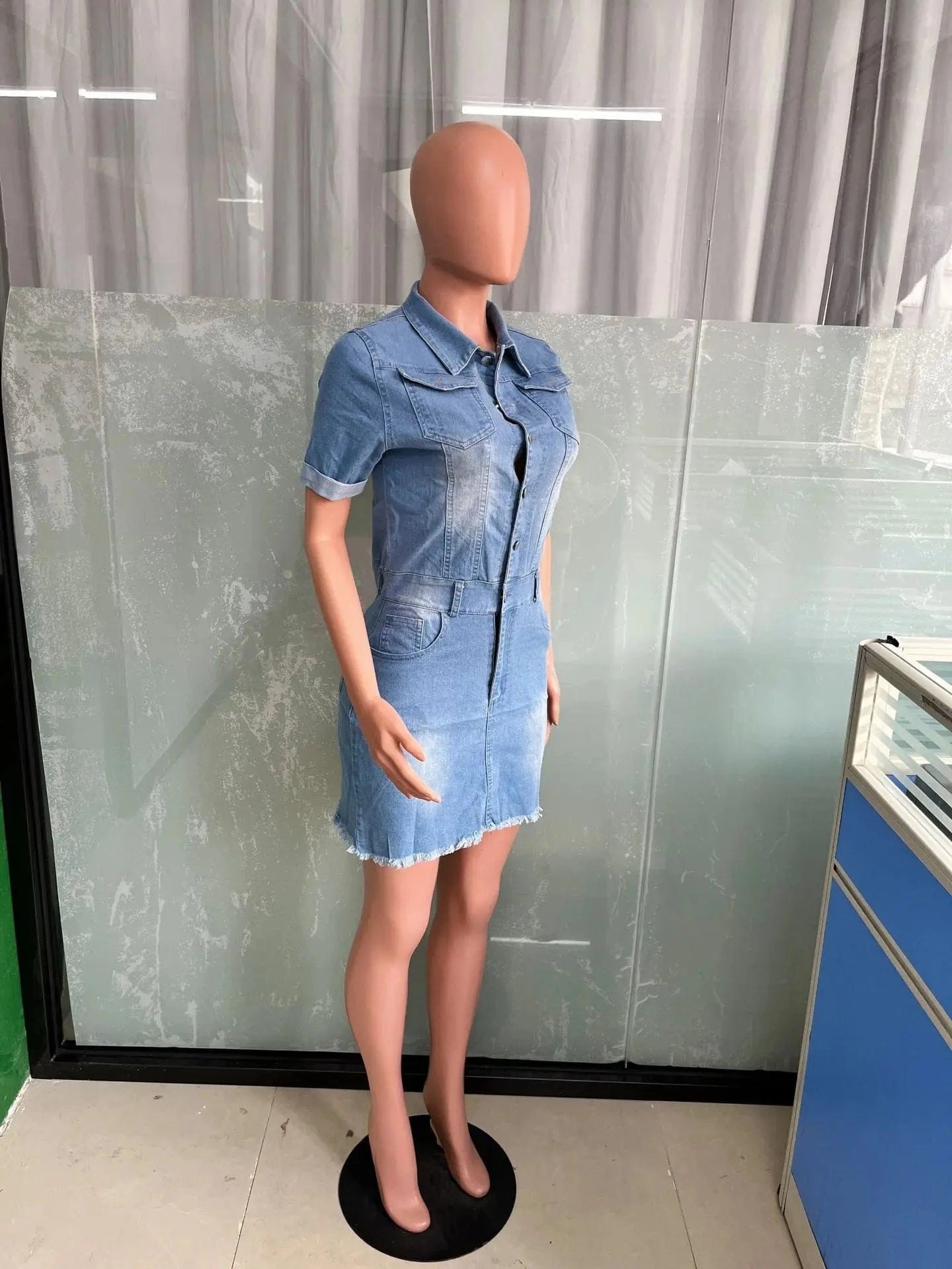 Streetwear Denim Skater Dress Sexy Women Turn Down Collar Elegant Blue Jeans Pencil Dress Vestidos