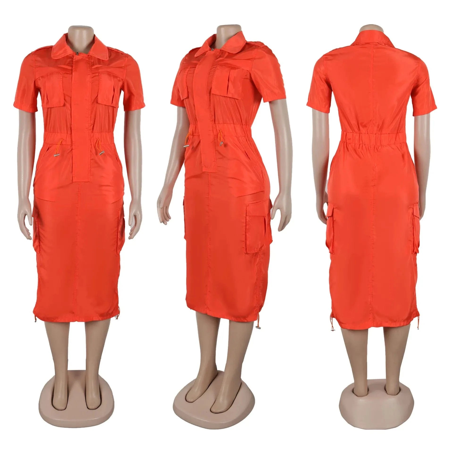 Streetwear Multi Pockets Cargo Dress Sexy Women Turn Down Collar Elegant Club Party Skater Dress Vestidos