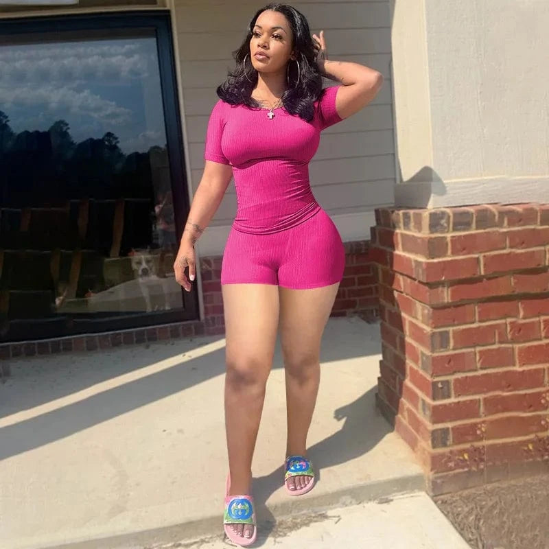 Streetwear Tracksuit Knit Loungewear 2024 Sets  2 Piece Set Casual Knitted Rib Fitness Yoga Wear Two Piece Summer Knit Short Set