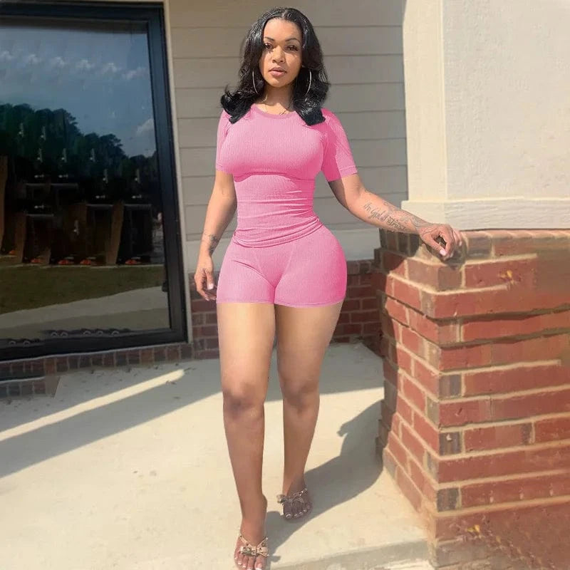 Streetwear Tracksuit Knit Loungewear 2024 Sets  2 Piece Set Casual Knitted Rib Fitness Yoga Wear Two Piece Summer Knit Short Set