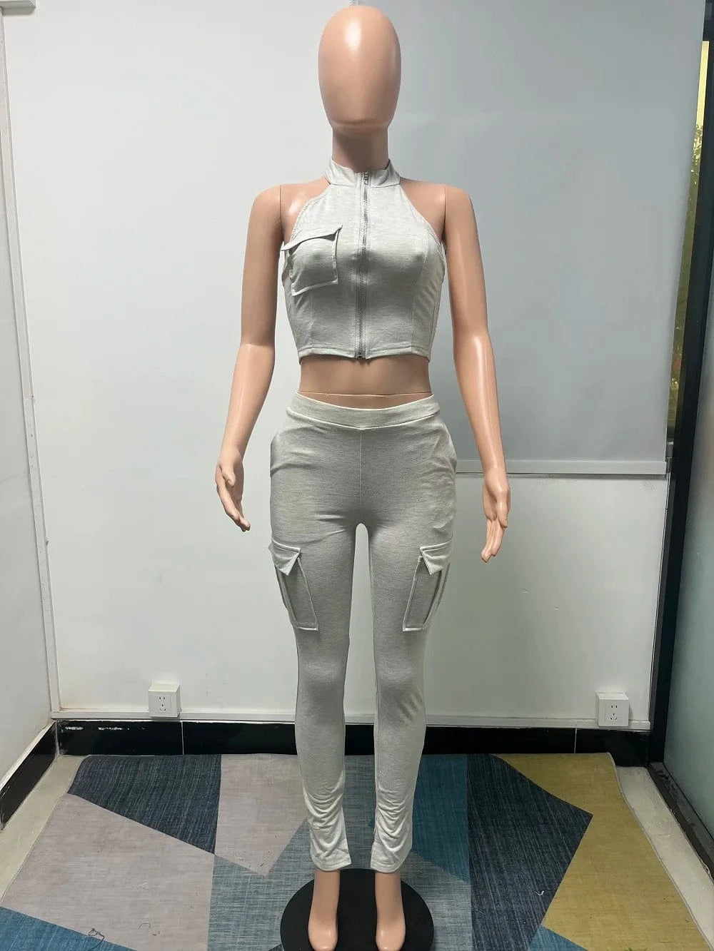 Streetwear Women Pants Top 2 Piece Set Casual Jogger with Pockets and Crop Top Vest Outfit Summer Tracksuit Matching Jogger Suit