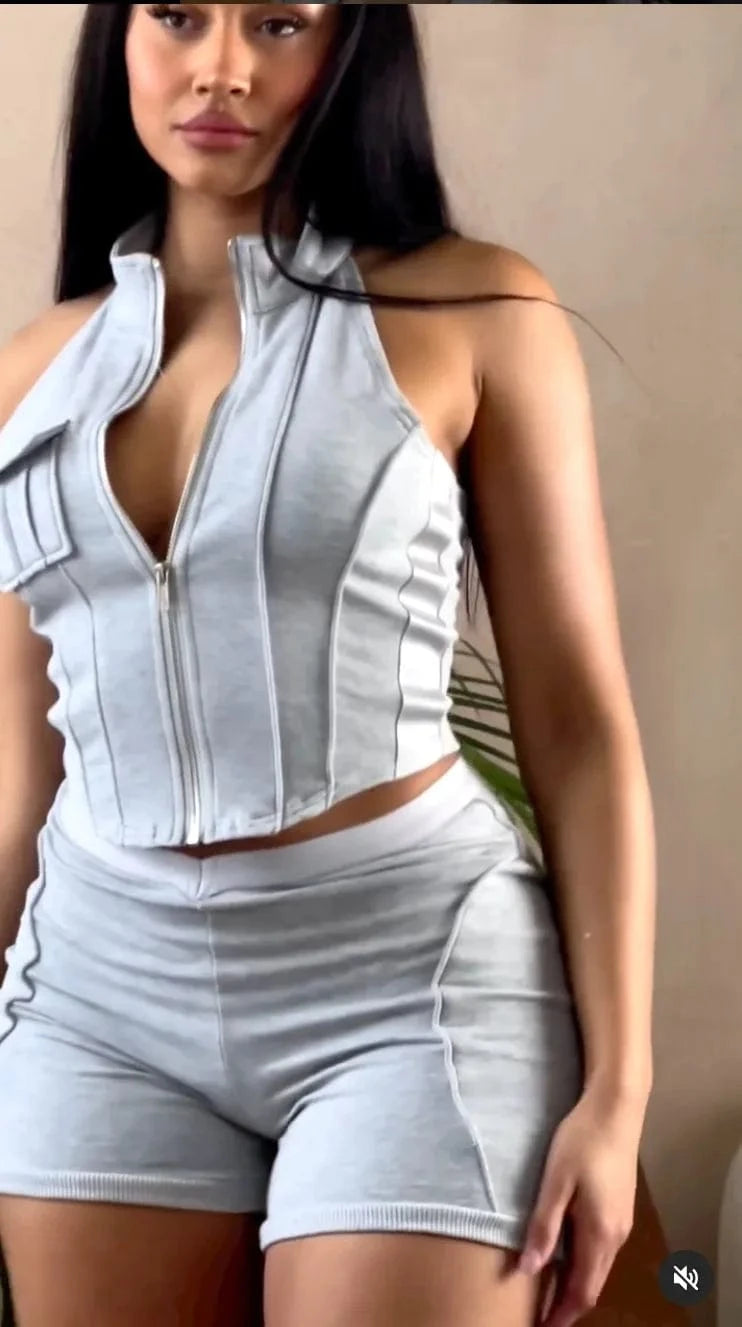 Streetwear Women Pants Top 2 Piece Set Casual Jogger with Pockets and Crop Top Vest Outfit Summer Tracksuit Matching Jogger Suit