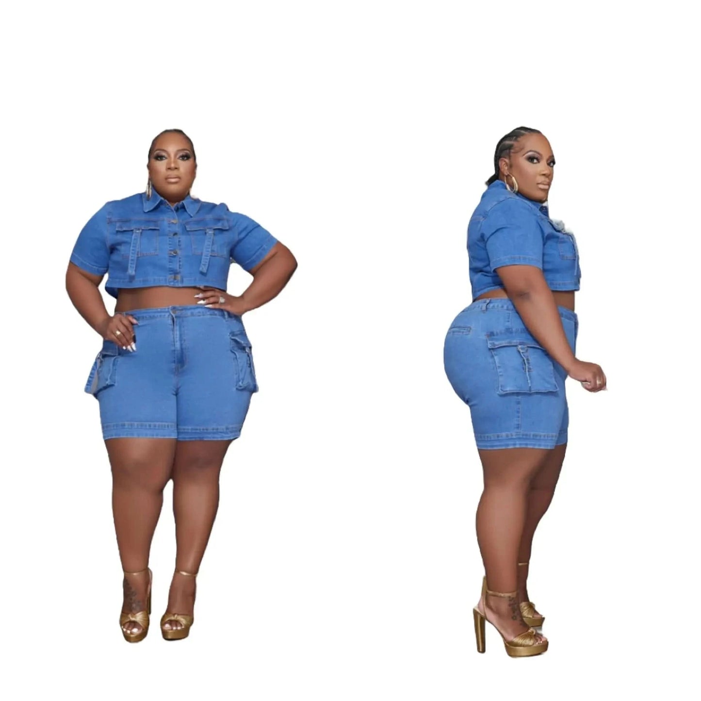 stretch  two piece denim sets cargo jeans plus size women jeans 2024