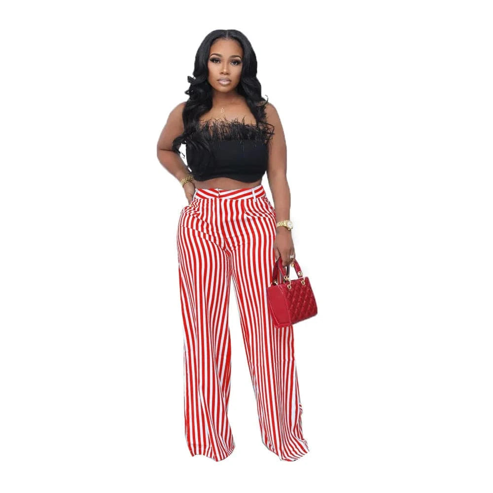 Striped Women Wide Leg Pants Fashion Print High Waist Female Trouser Sexy Streetwear Loose Casual Streetwear Trousers