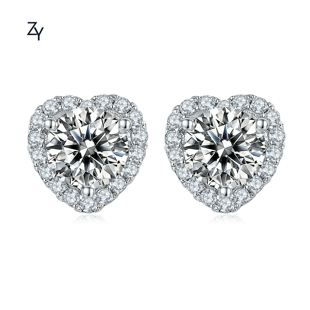stud Earrings / 0.5 ct*2 ZHUANGYEE Luxury heart loose Round Cut 0.5 ct*2 moissanite 925 Sterling Silver 18k gold cc diamond Earrings for women Jewelry