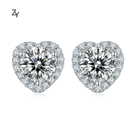 stud Earrings / 0.5 ct*2 ZHUANGYEE Luxury heart loose Round Cut 0.5 ct*2 moissanite 925 Sterling Silver 18k gold cc diamond Earrings for women Jewelry