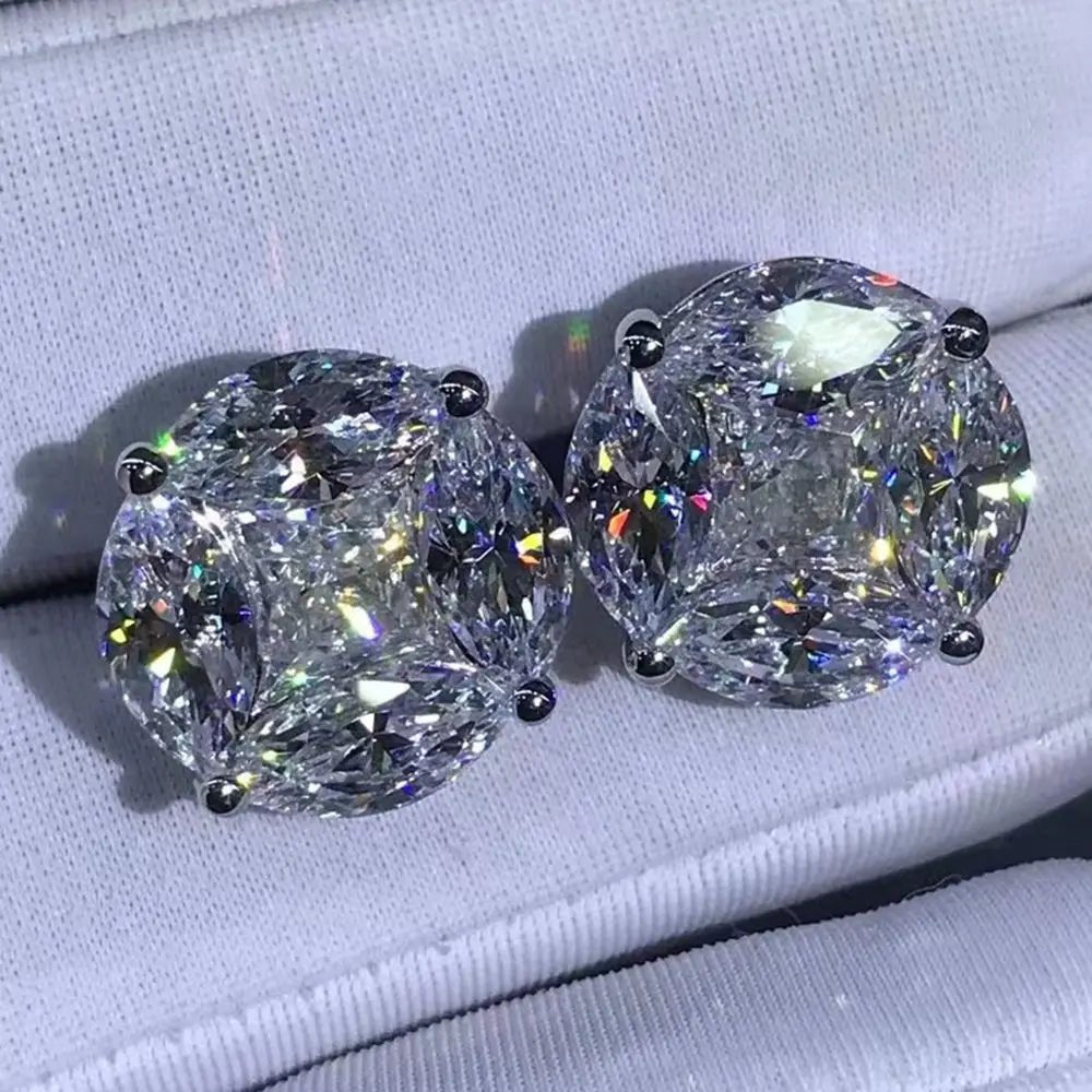 Stud Earrings With Sterling Silver 3Ex Crushed Ice Moissanite 10Ct Vvs White Timeless Style - SN Wigs & More