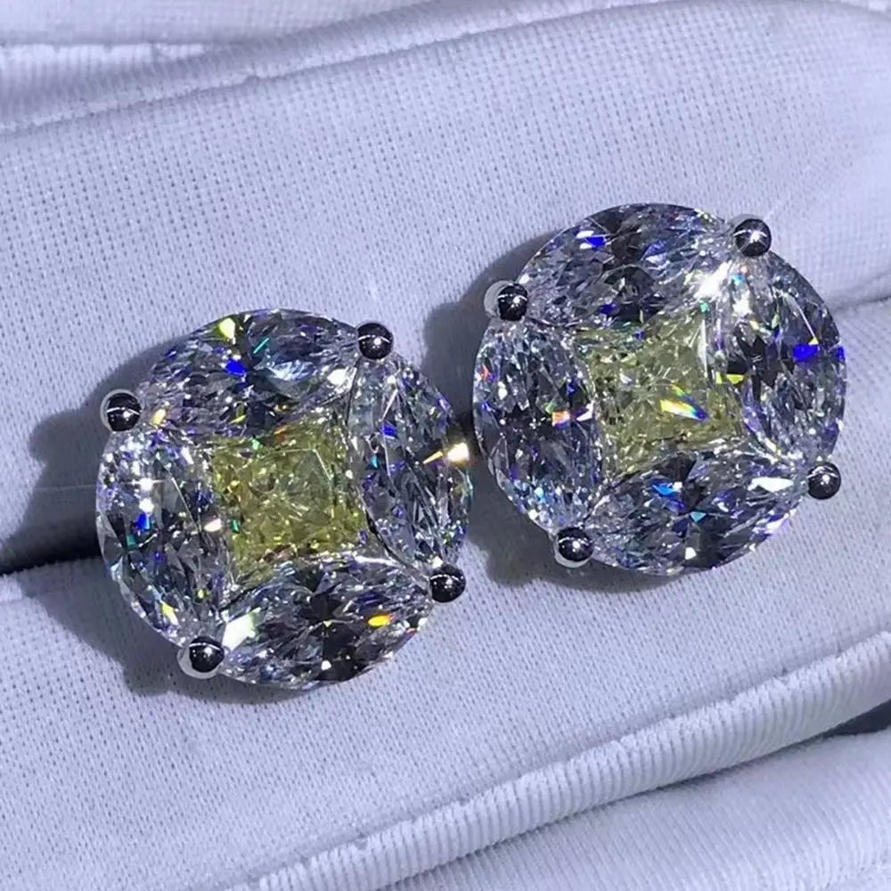 Stud Earrings With Sterling Silver 3Ex Crushed Ice Moissanite 10Ct Vvs White Timeless Style - SN Wigs & More
