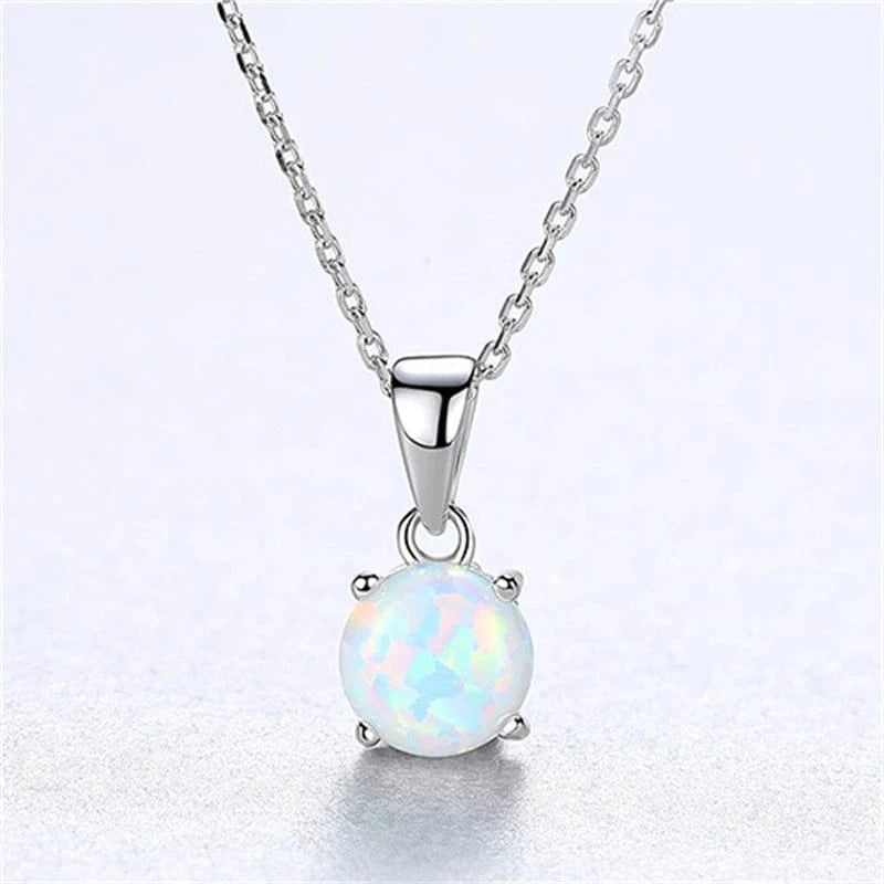 Style 1 CZCITY Pure Sterling Silver 925 Necklaces for Women Colorful Round Opal Pendant Necklace Exquisite Jewelry