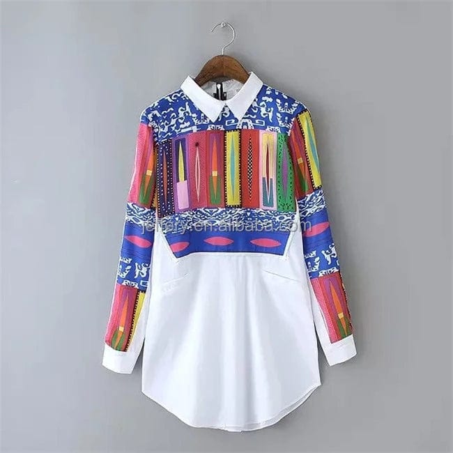 Stylish Ladies Women Print Career Long Sleeve Turndown Collar Top Blouse Shirts A893