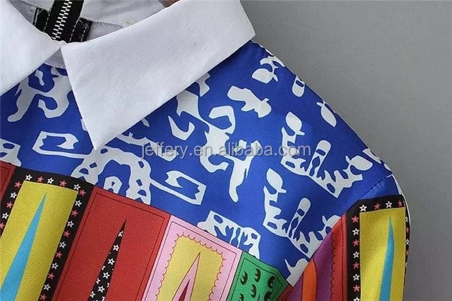 Stylish Ladies Women Print Career Long Sleeve Turndown Collar Top Blouse Shirts A893