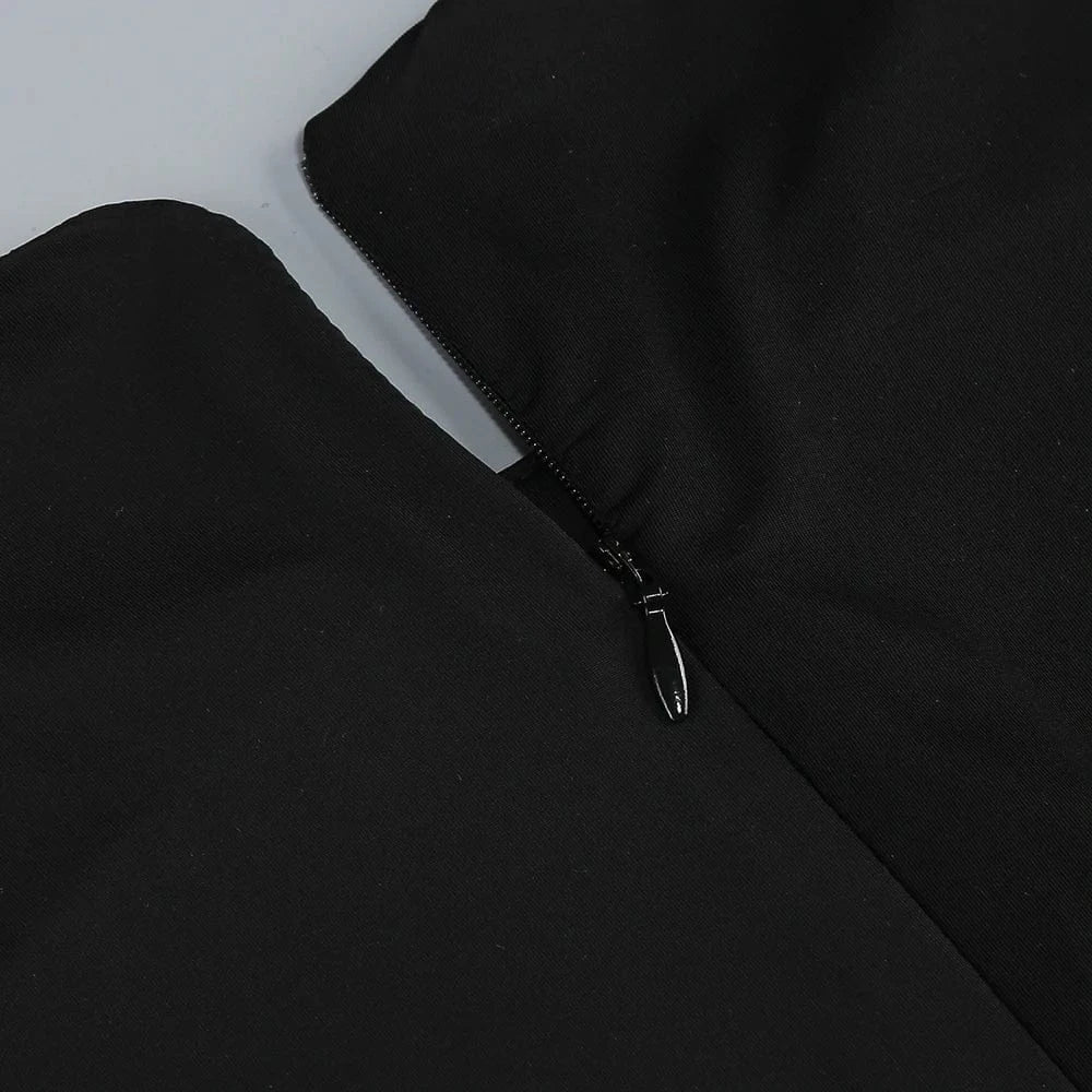 Stylish New Long-sleeved Black Mini Dress for Women Unique Asymmetric Ruched Fish Tail to the Ground Design Evening Party Dress