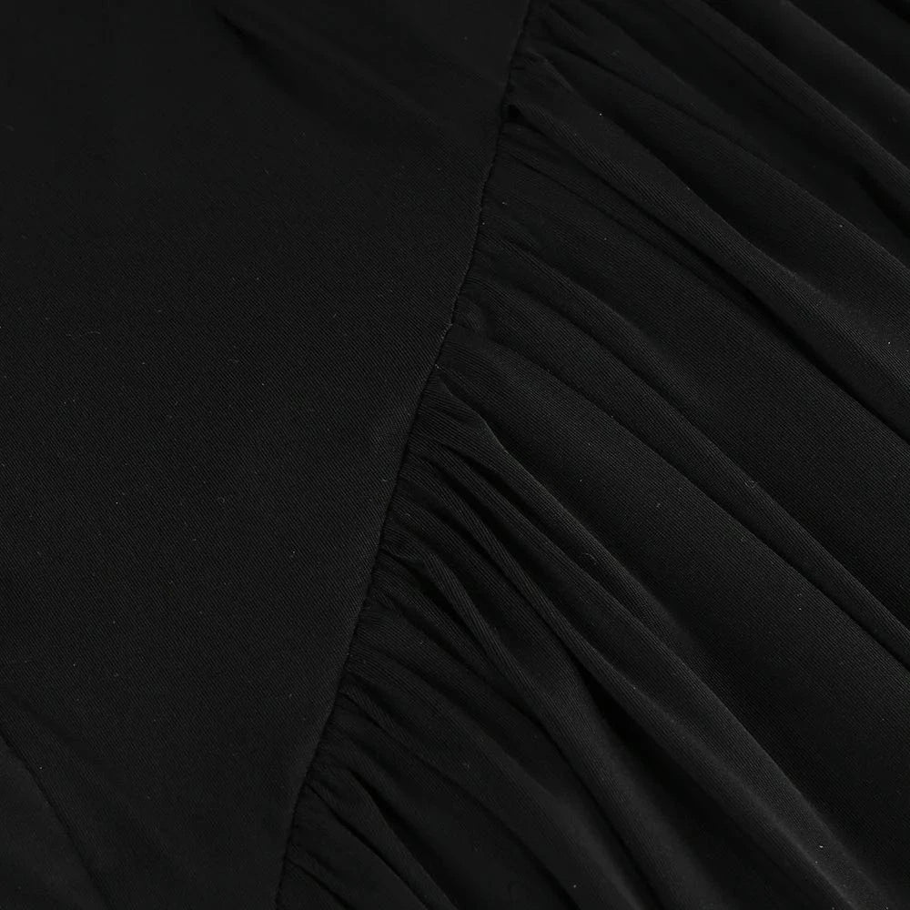 Stylish New Long-sleeved Black Mini Dress for Women Unique Asymmetric Ruched Fish Tail to the Ground Design Evening Party Dress