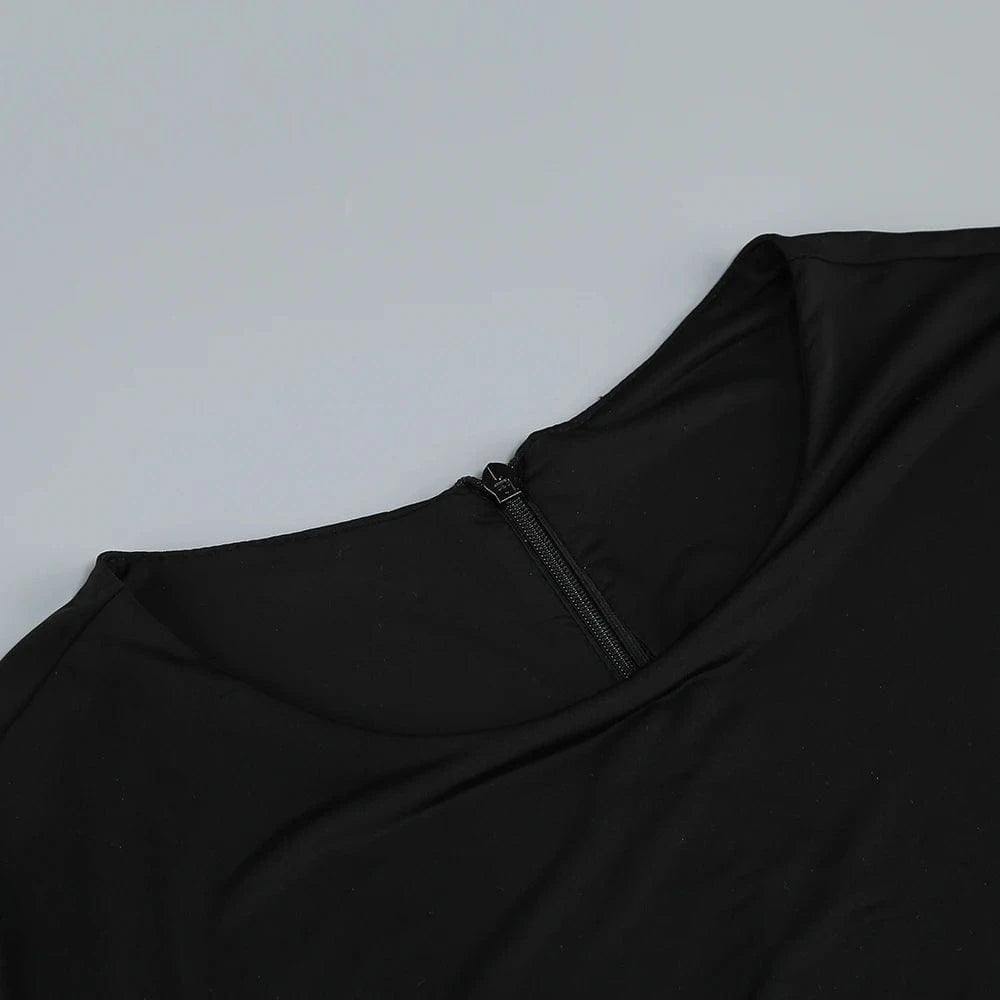 Stylish New Long-sleeved Black Mini Dress for Women Unique Asymmetric Ruched Fish Tail to the Ground Design Evening Party Dress