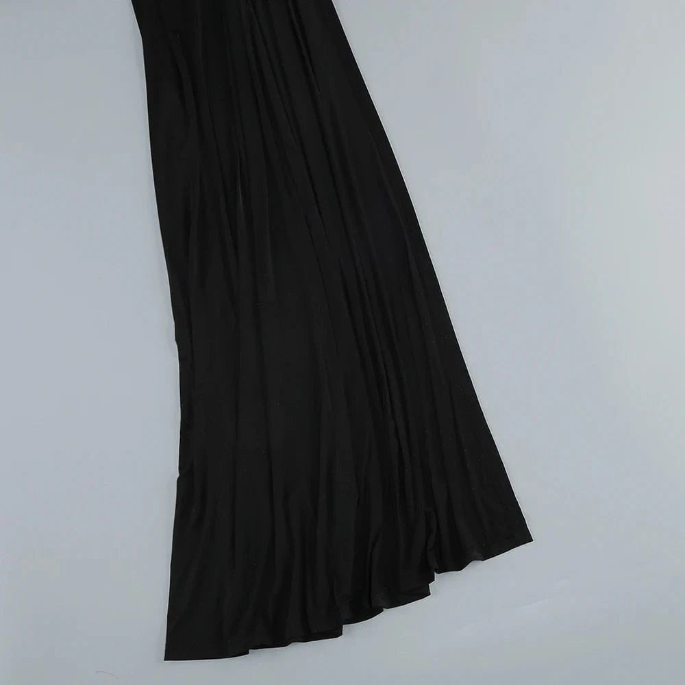 Stylish New Long-sleeved Black Mini Dress for Women Unique Asymmetric Ruched Fish Tail to the Ground Design Evening Party Dress