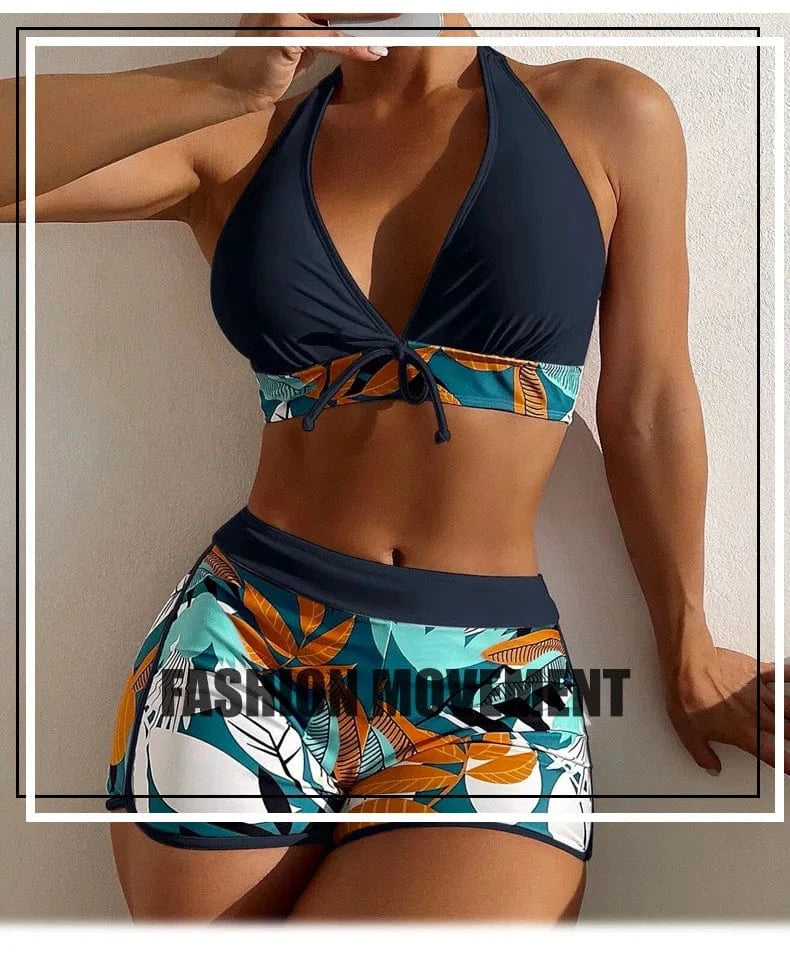 Summer 2023 Blue Sexy Tie Front Matching Bating Suit Extreme Bikini Swimwear Beachwear
