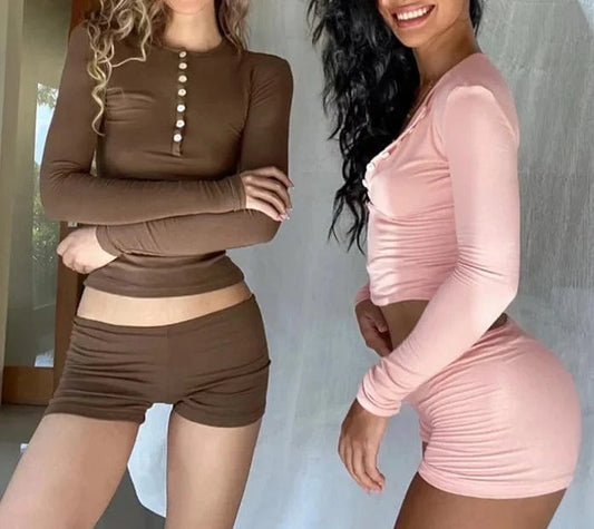 Summer 2024 Crop Top Short Sets Sexy Crop Top Skinny Shorts 2 Piece Set Women