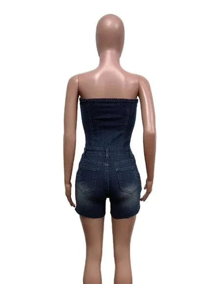 summer 2024 luxury women ladies sexy embroidery strapless jeans denim cargo shorts bodysuit romper overall jumpsuit for women