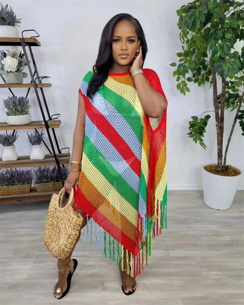 summer 2024 new arrivals women sexy boho trendy patchwork color beach bikini matching crochet knit oversized long cover up dress
