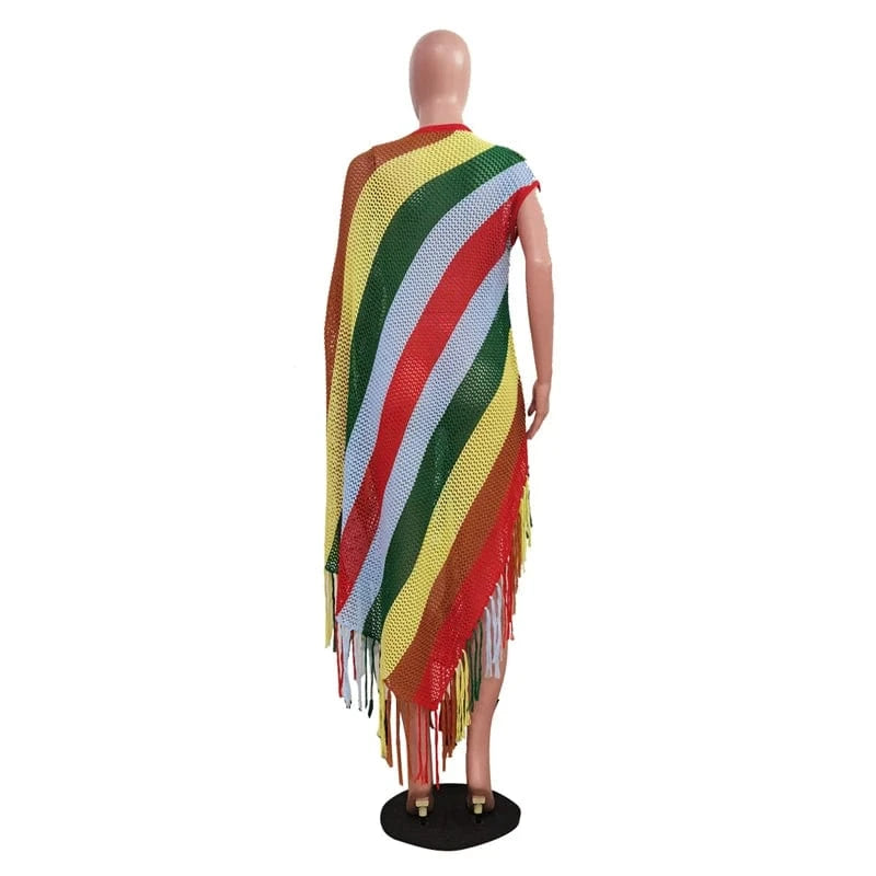 summer 2024 new arrivals women sexy boho trendy patchwork color beach bikini matching crochet knit oversized long cover up dress