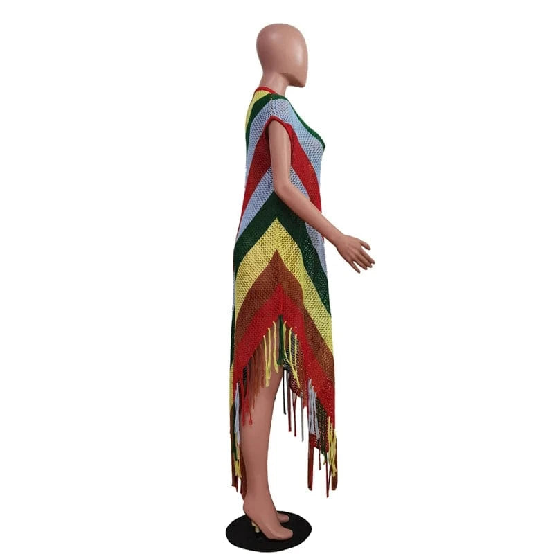 summer 2024 new arrivals women sexy boho trendy patchwork color beach bikini matching crochet knit oversized long cover up dress